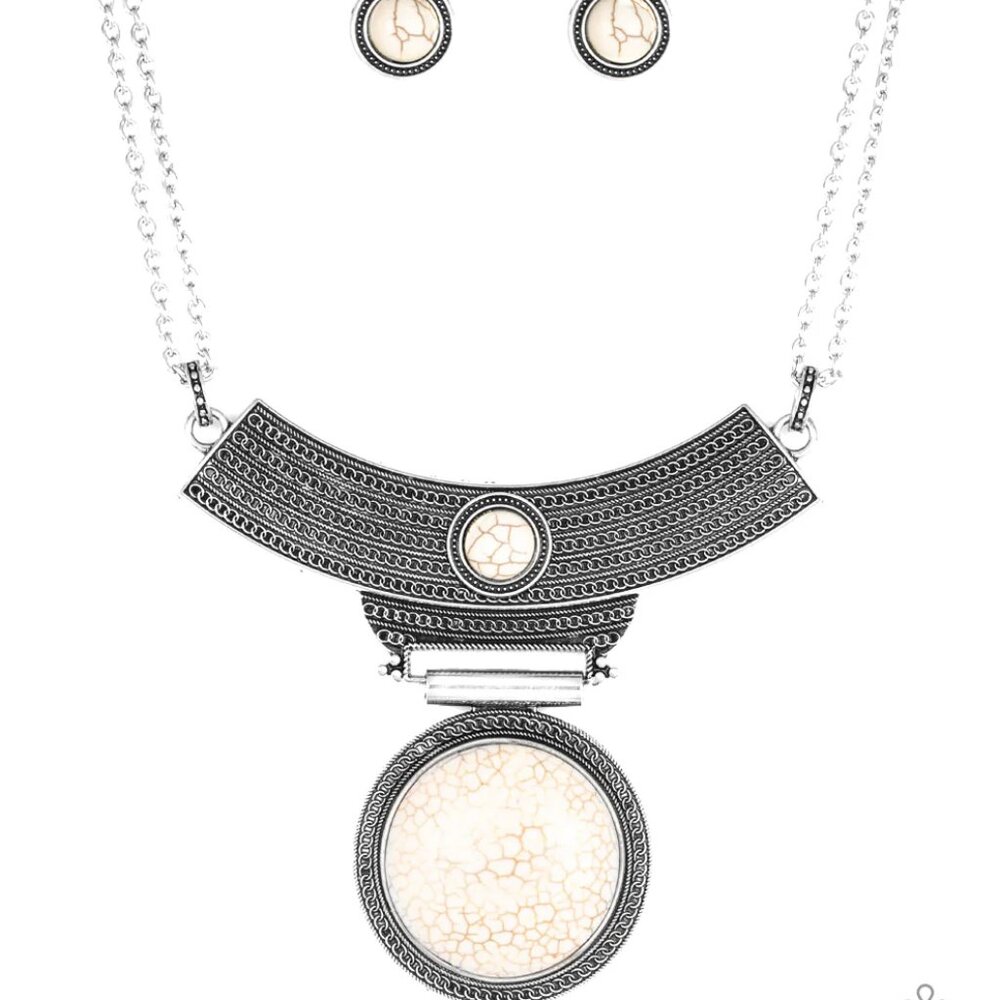 Paparazzi EMPRESS-ions White Necklace & Earrings Set